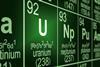 A close up of the periodic table showing uranium, neptunium and plutonium