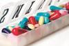 Multiple number of daily drugs shown in weekly pill box