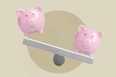 Piggy banks on a scale