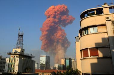 An image showing the pink cloud from the Beirut blast