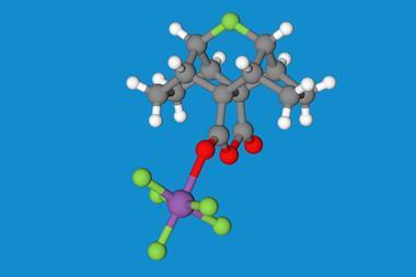 Gif showing rotating 3D molecule with key assigned to carbon, hydrogen etc