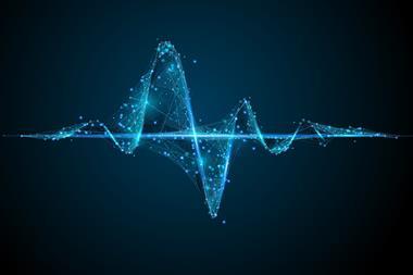 A heartbeat made up of blue lines and dots