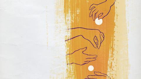 An illustration showing hands handling money