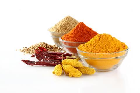 Cooking spices in glass bowls 